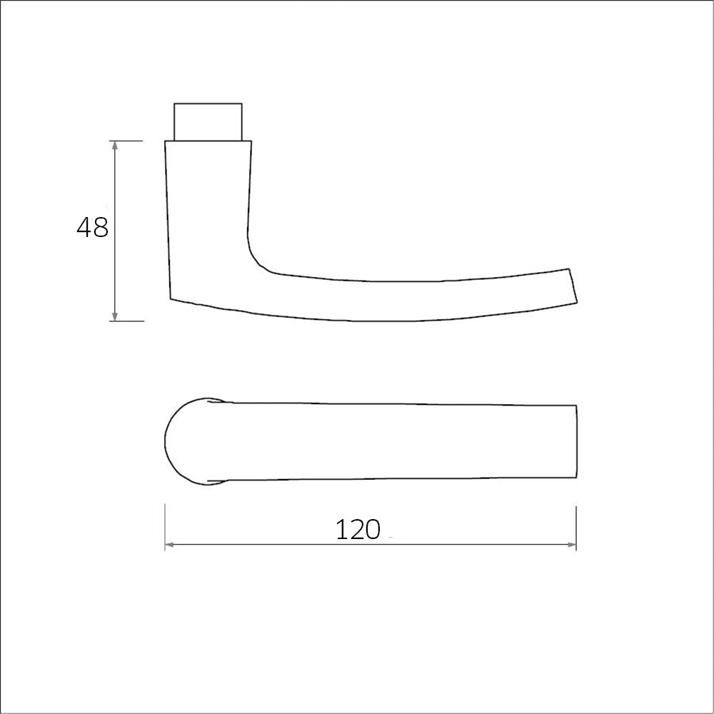 Technische tekening Deurkruk blokmodel 120 mm