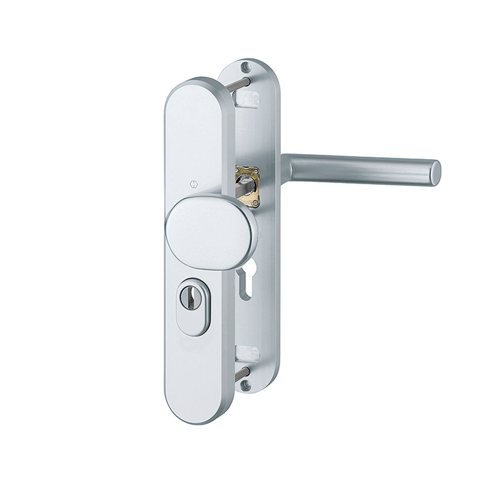 Hoppe Amsterdam veiligheidsbeslag PC55 knop-kruk ovaal aluminium F1 met kerntrekbeveiliging