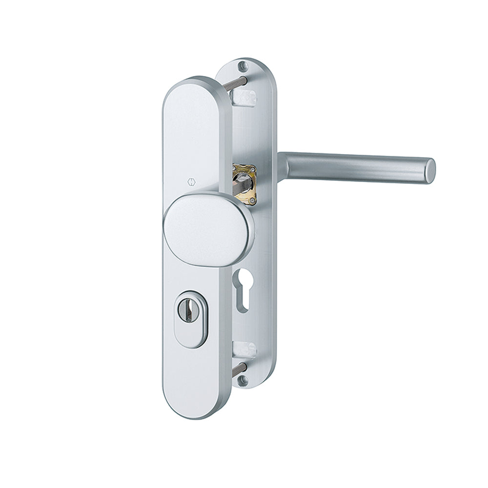 Hoppe Amsterdam veiligheidsbeslag PC72 knop-kruk ovaal aluminium F1 met kerntrekbeveiliging