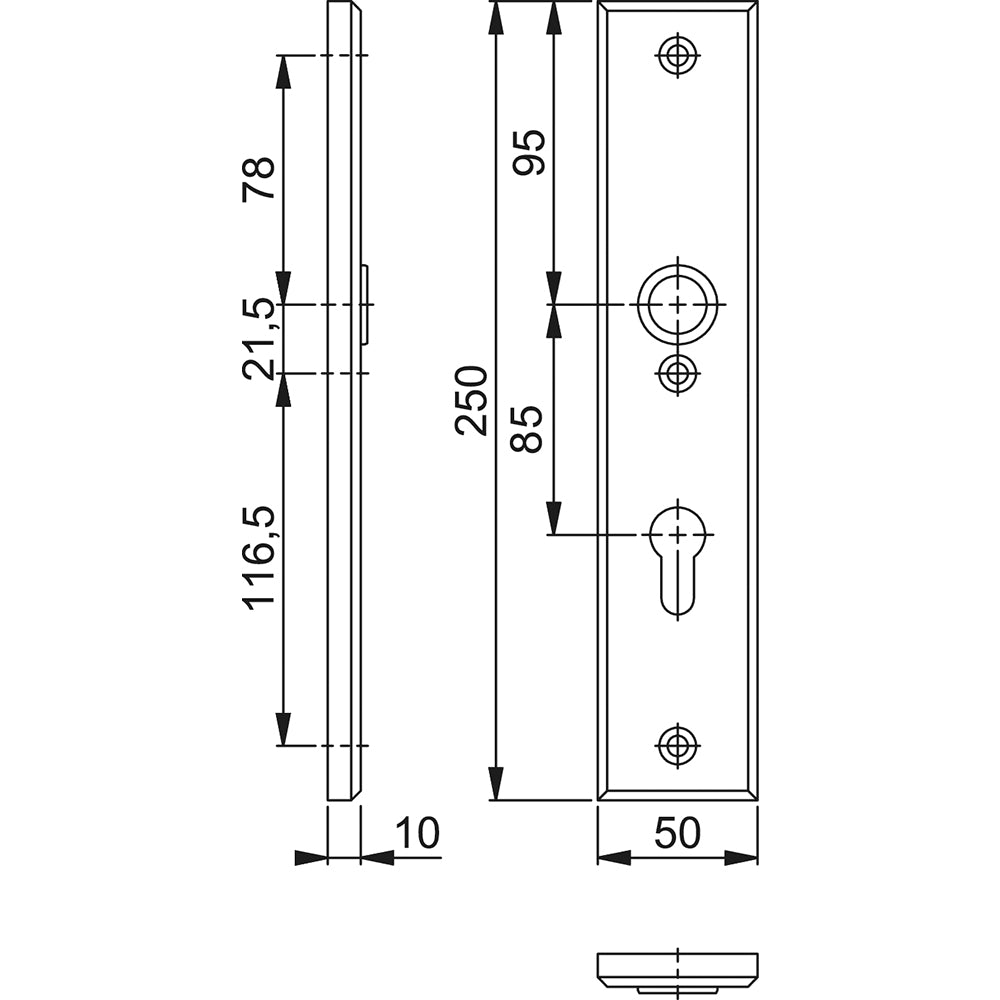 Technische tekening Hoppe binnenschild 2214 recht PC85 F1