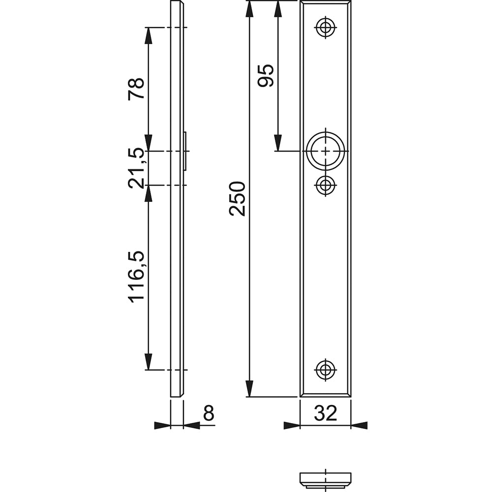 Technische tekening Hoppe binnenschild 2276 recht blind F1