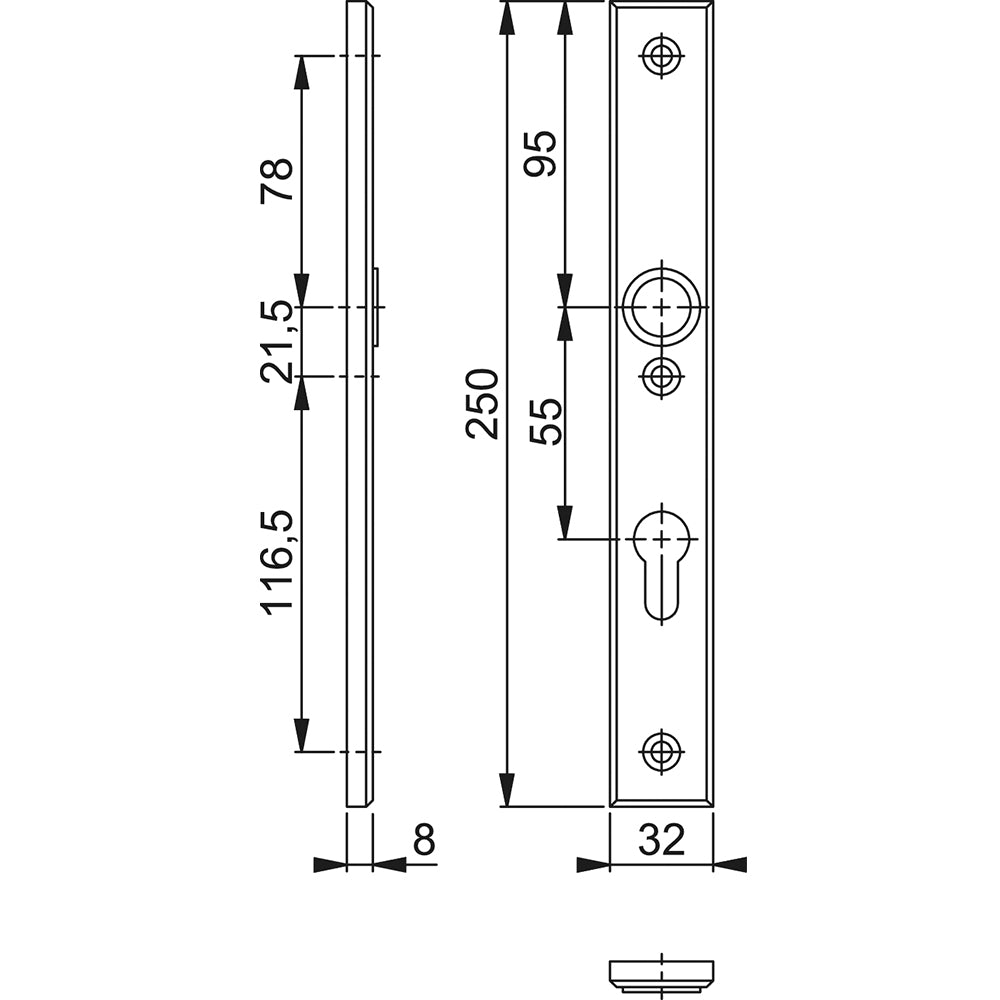 Technische tekening Hoppe binnenschild 2276 recht PC55 F1