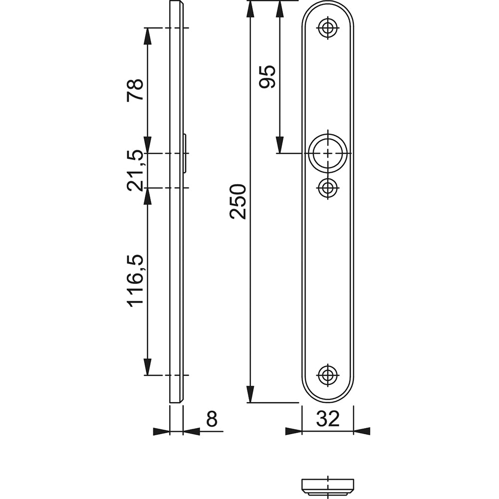 Technische tekening Hoppe binnenschild 3276 rond blind F1