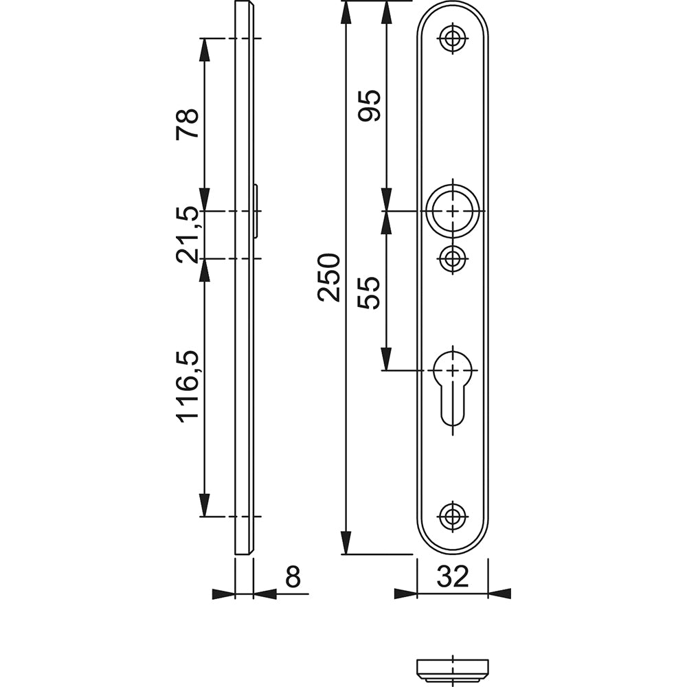 Technische tekening Hoppe binnenschild 3276 rond PC55 F1