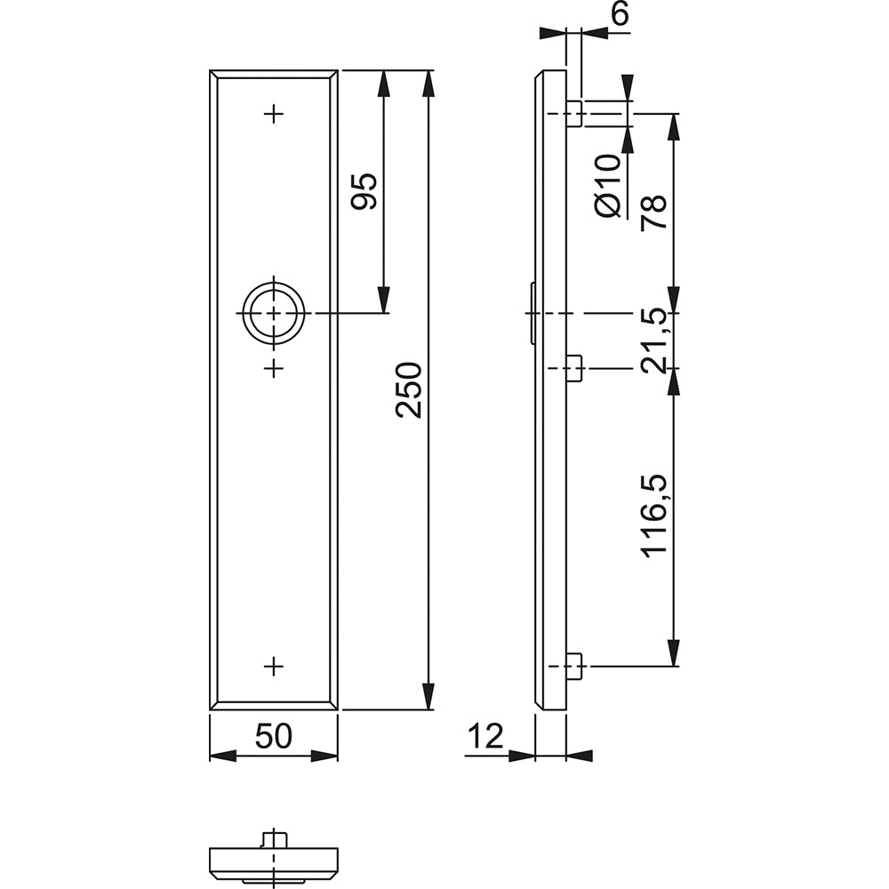 Technische tekening Hoppe buitenschild 2235 recht blind