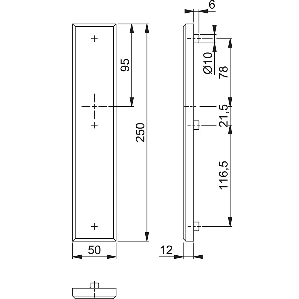 Technische tekening Hoppe buitenschild 2235 recht geheel blind