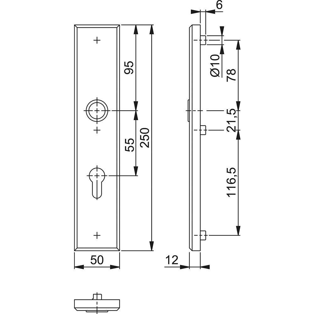 Technische tekening Hoppe buitenschild 2235 recht PC55
