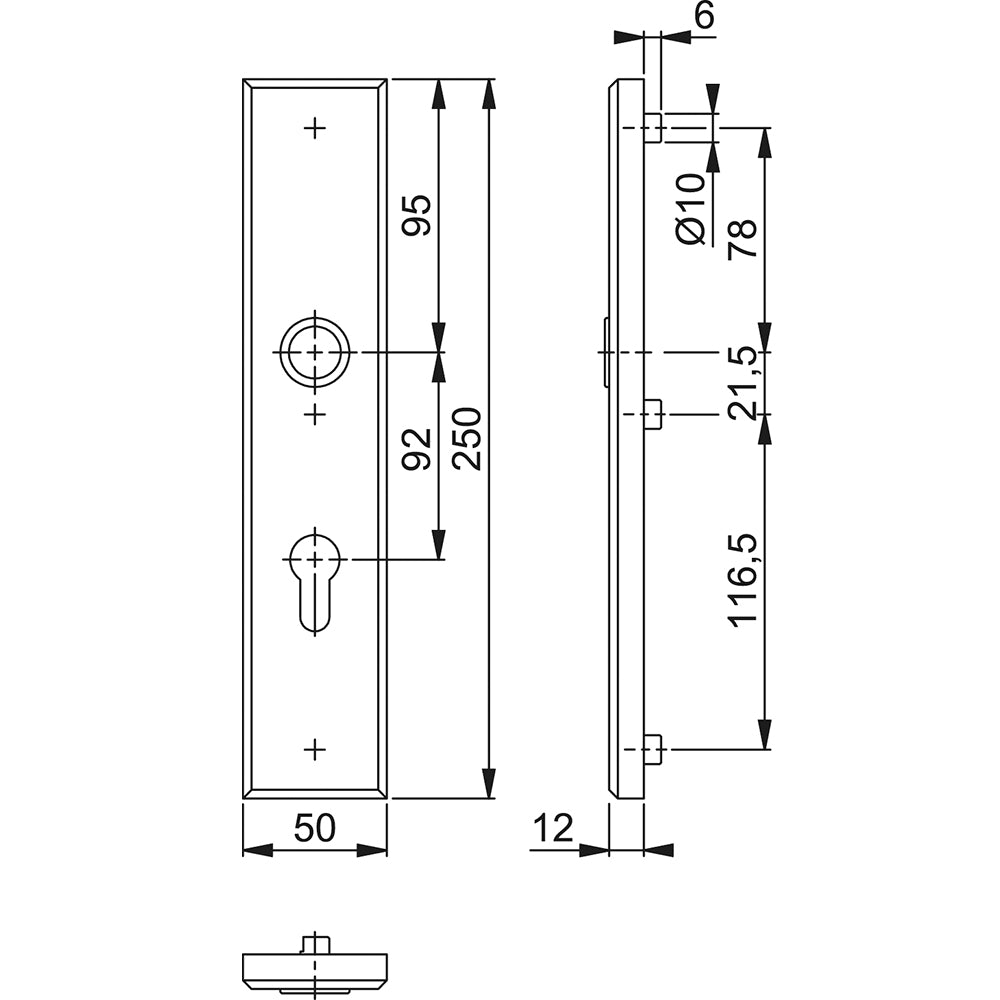 Technische tekening Hoppe buitenschild 2235 recht PC92