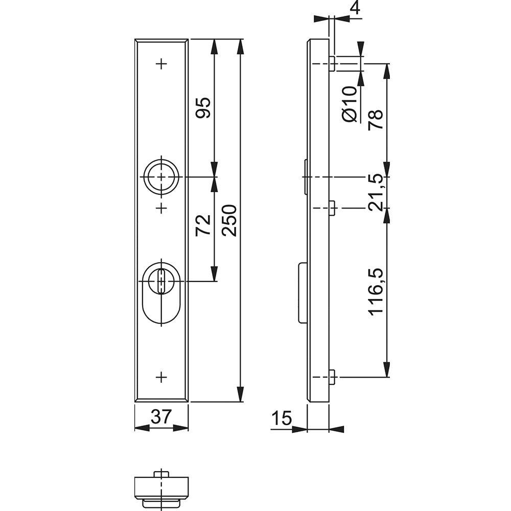 Technische tekening Hoppe buitenschild 2280ZA recht PC72