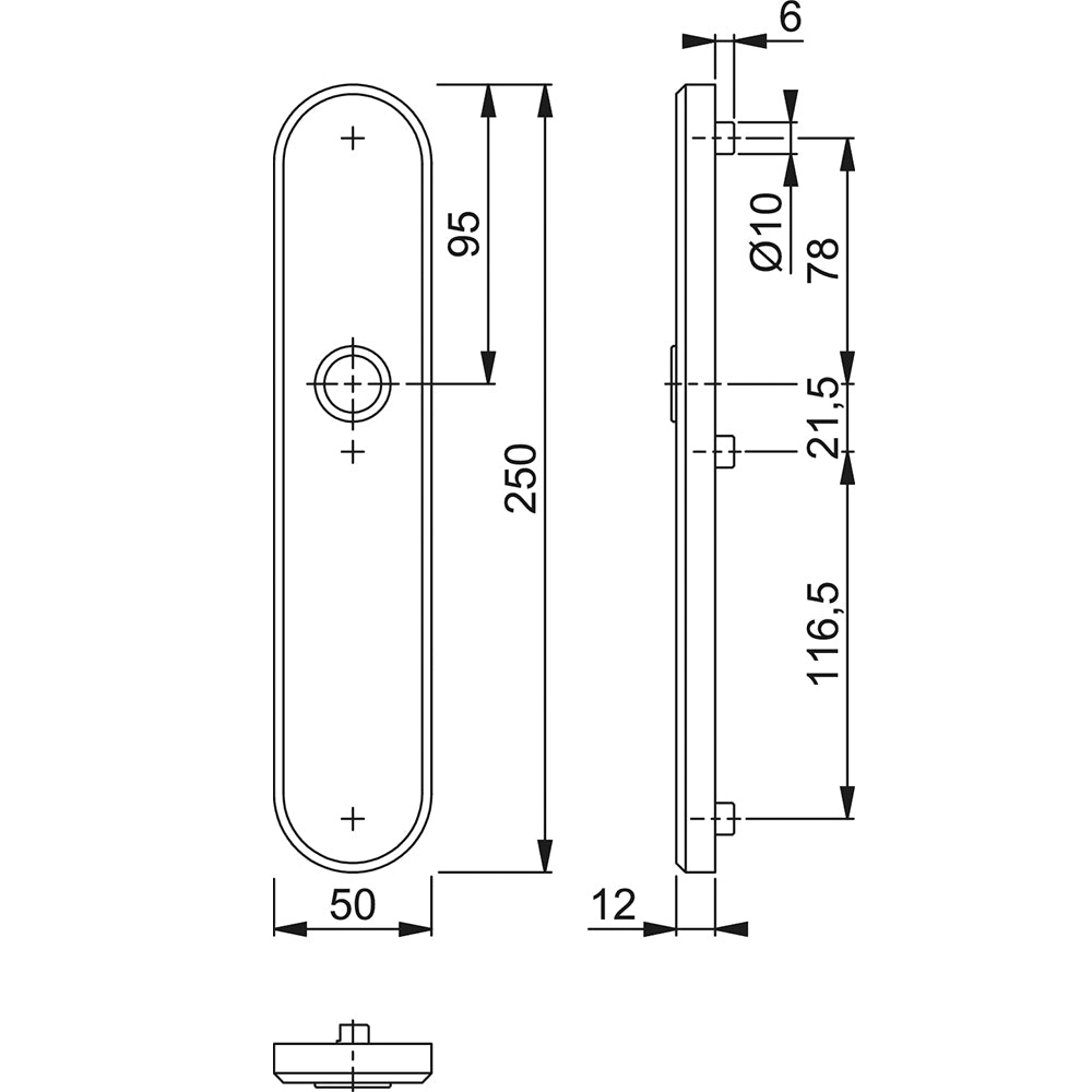 Technische tekening Hoppe buitenschild 3235 rond blind