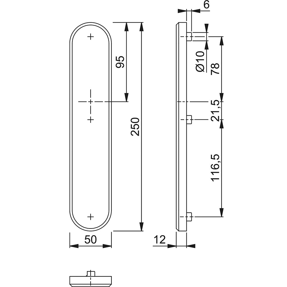 Technische tekening Hoppe buitenschild 3235 rond geheel blind