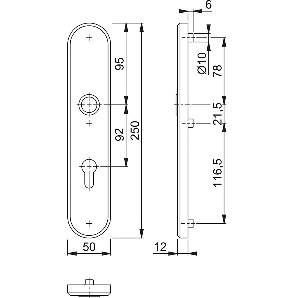 Technische tekening Hoppe buitenschild 3235 rond PC92