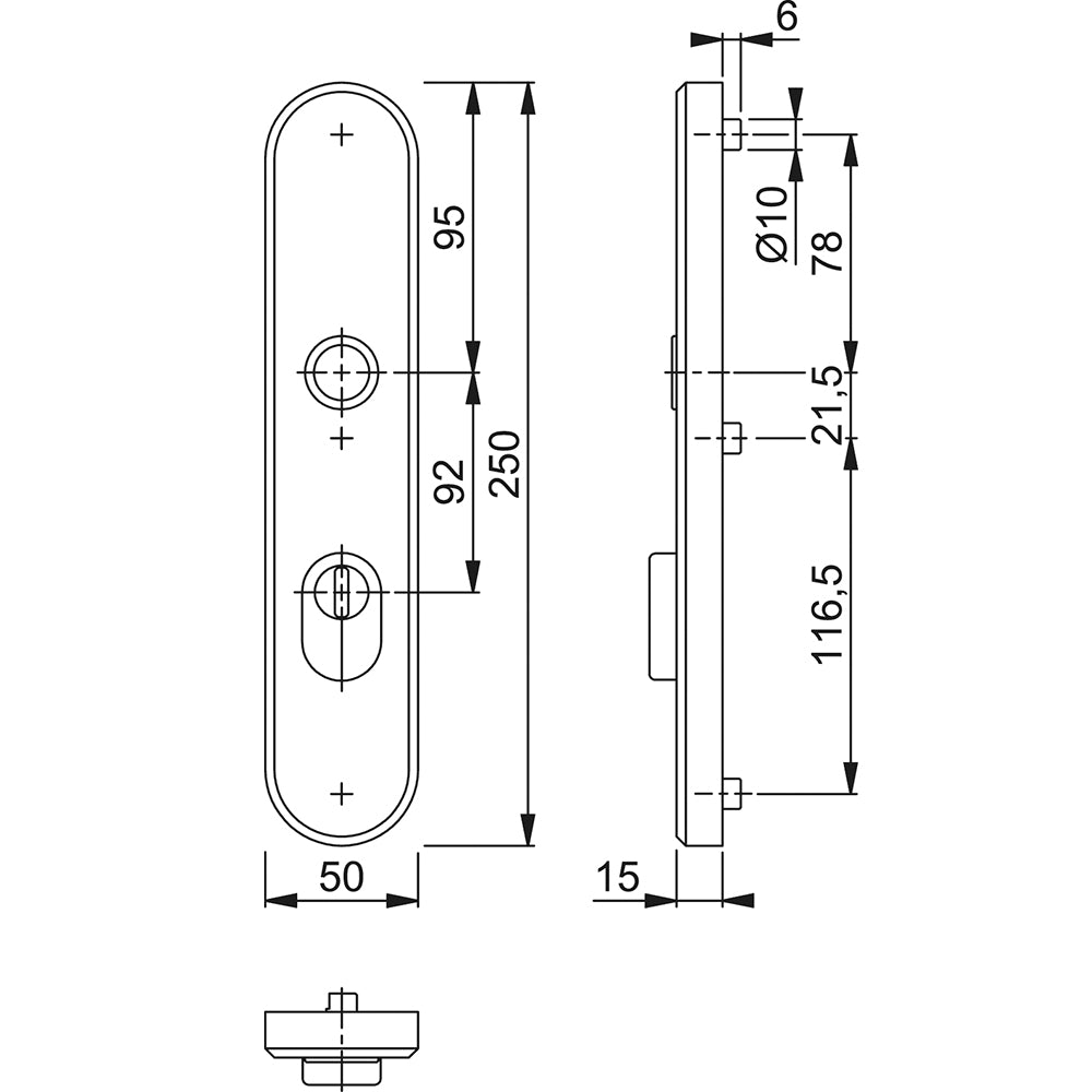 Technische tekening Hoppe buitenschild 3236ZA rond PC92
