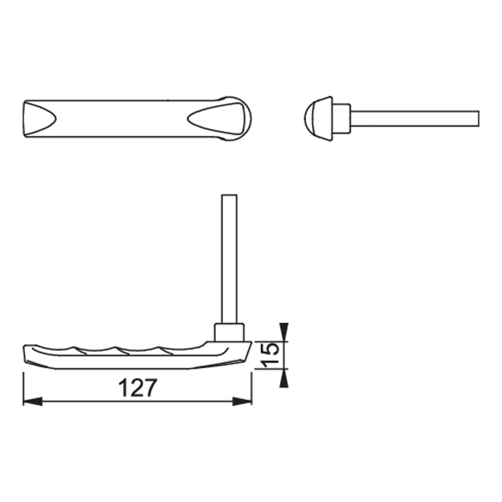 Technische tekening van de Hoppe London 013KH rolluik deurkruk met maatvoering