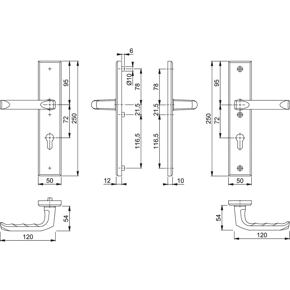 Technische tekening Hoppe London veiligheidsbeslag PC72 kruk/kruk F1