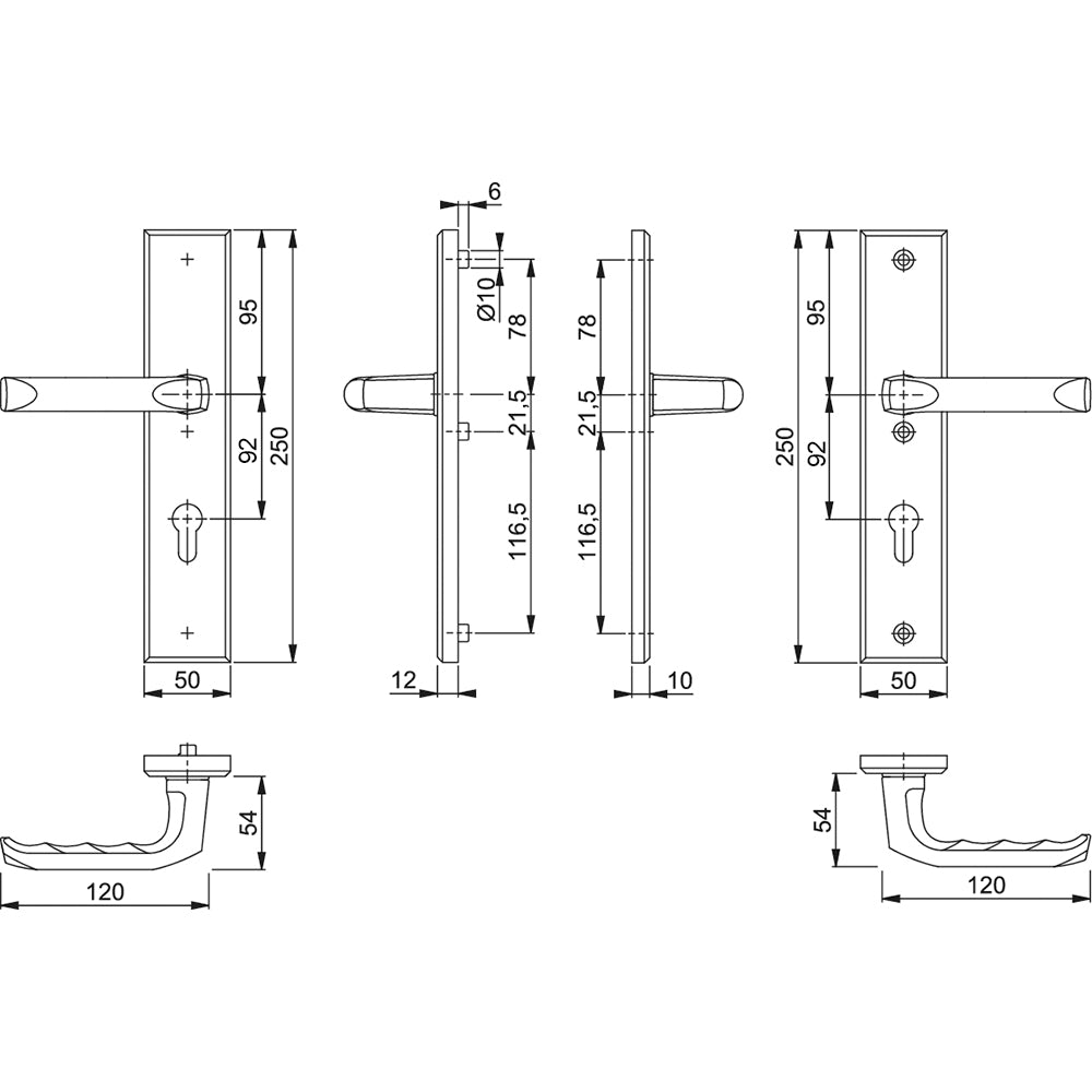 Technische tekening Hoppe London veiligheidsbeslag PC92 kruk/kruk F1