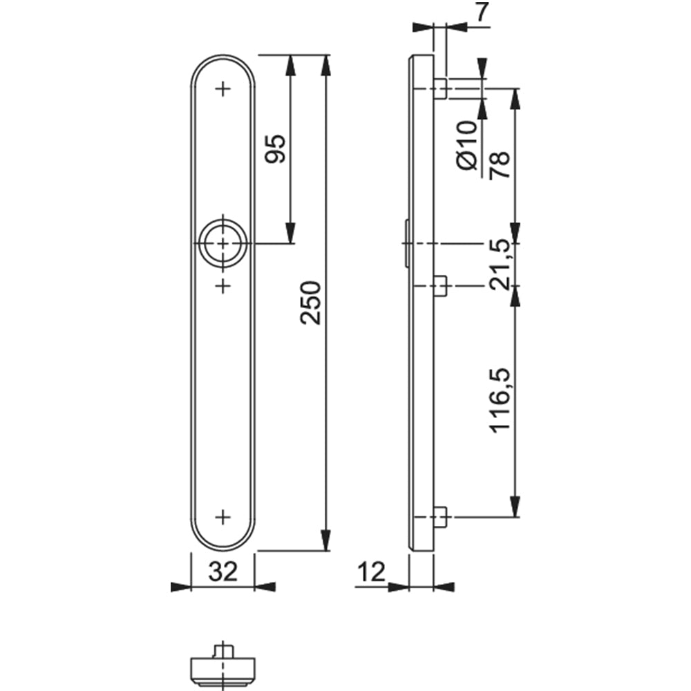 Technische tekening Hoppe smalschild 3278 blind