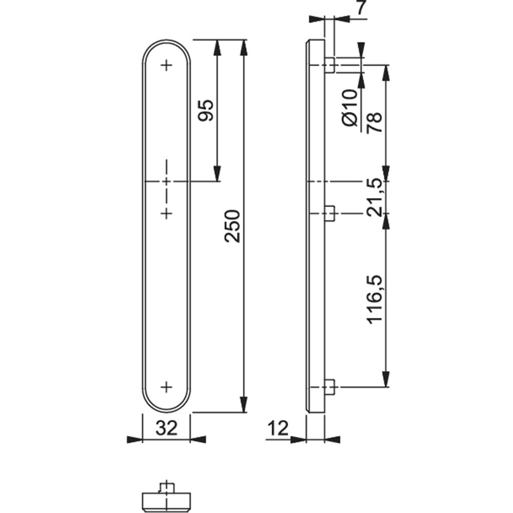 Technische tekening Hoppe smalschild 3278 geheel blind