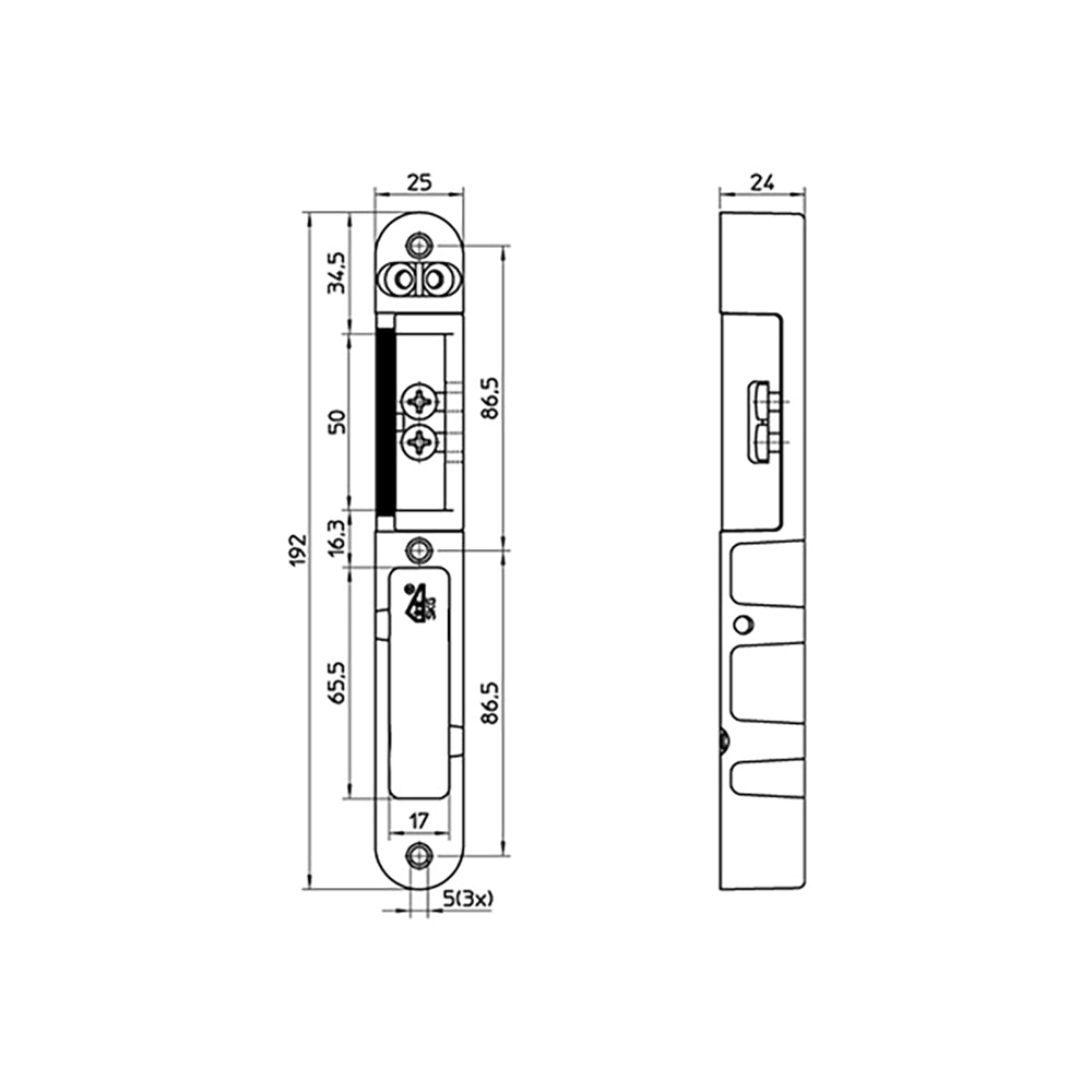 Technische tekening 4Tecx zamac sluitkom verstelbaar geschikt voor PC55 en PC72