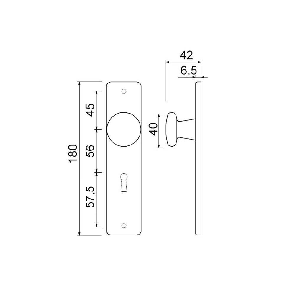 Technische tekening AMI kortschild knop 180/41 binnendeur SL56 F1