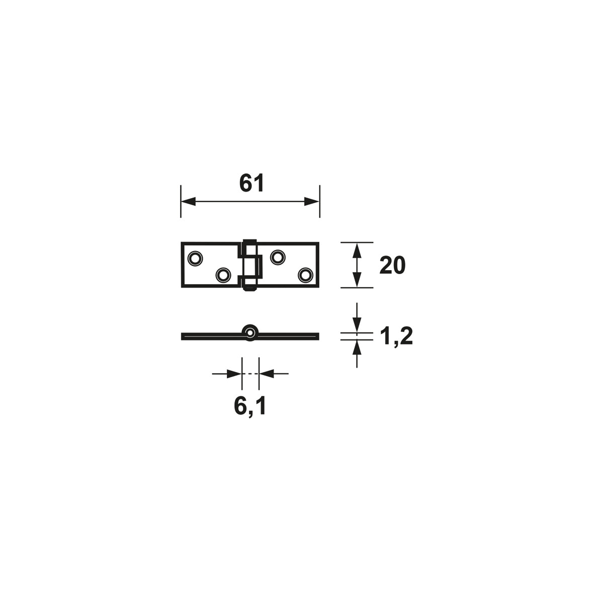 technische tekening AXA 1108 ongelagerd klepscharnier 28x80 mm