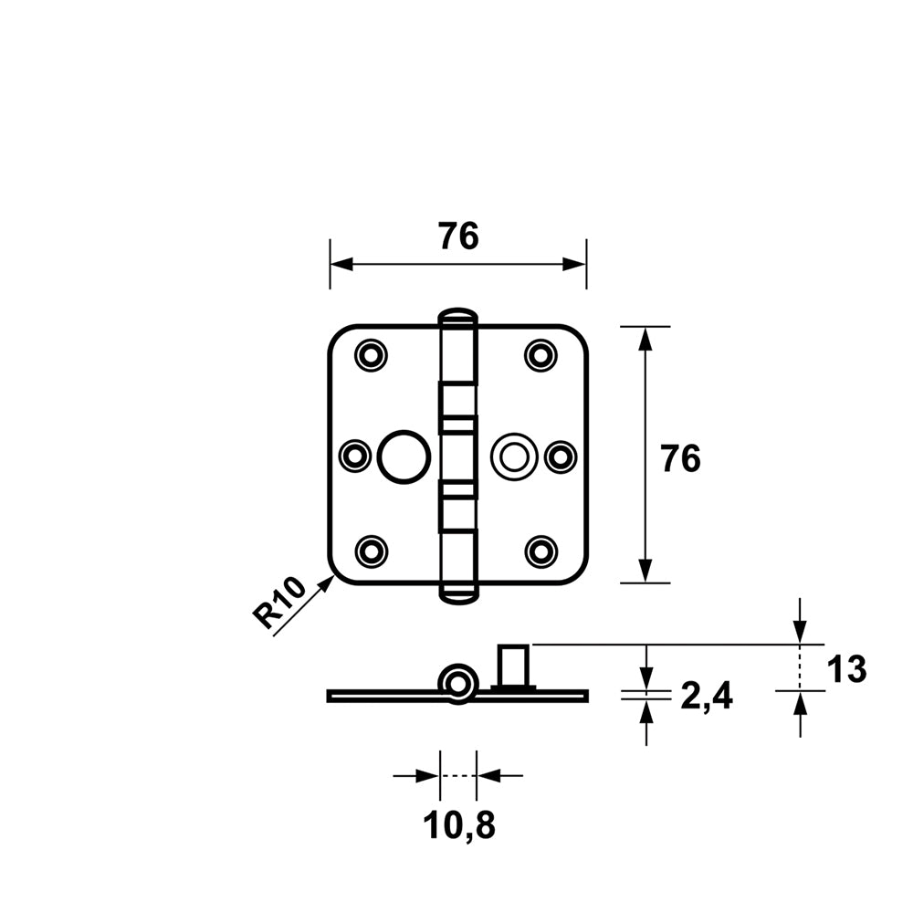 Technische tekening AXA kogellagerscharnier SKG** 1543 76x76 mm