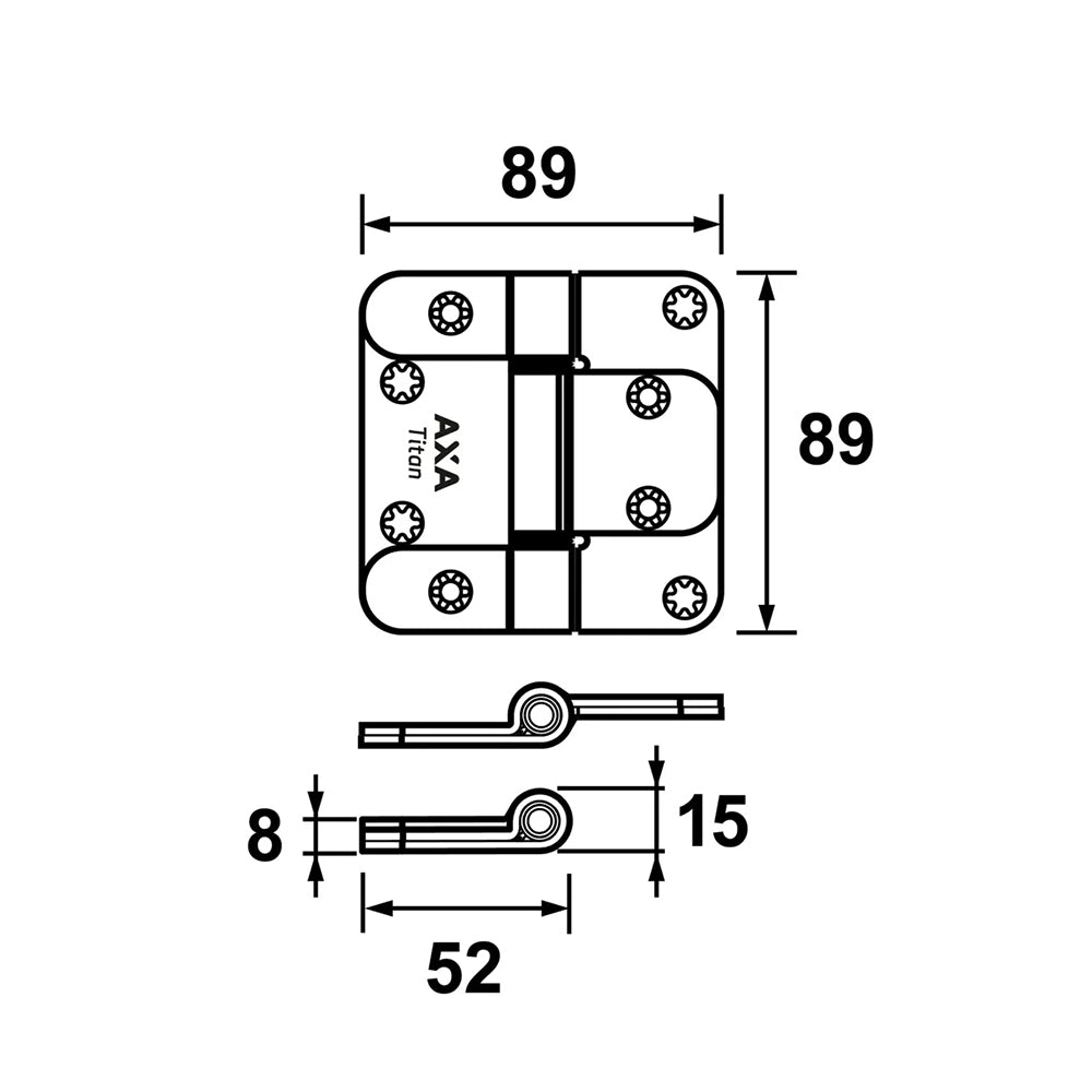 Technische tekening AXA scharnier titan 1701 89x89 mm
