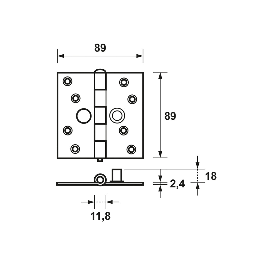 Technische tekening AXA Veiligheidsscharnier SKG*** 1113 89x89 mm