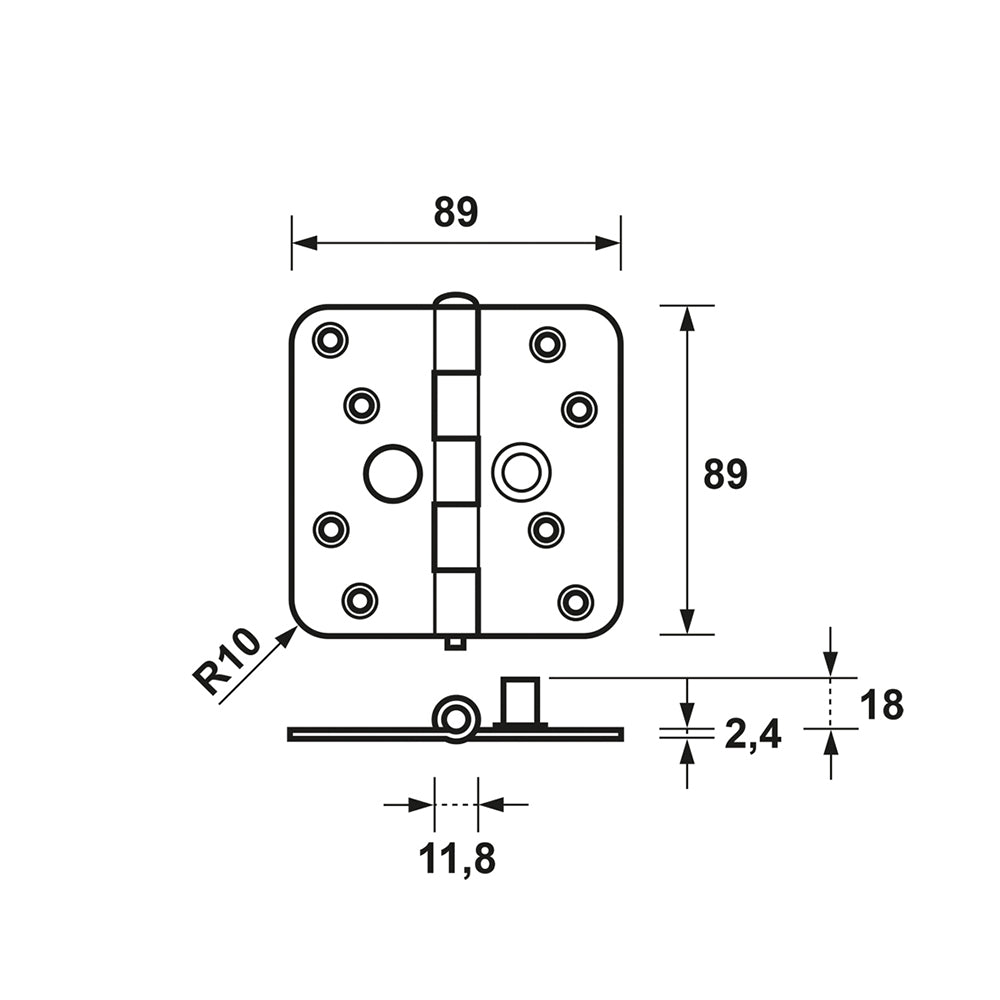 Technische tekening AXA Veiligheidsscharnier SKG*** 1114 89x89 mm