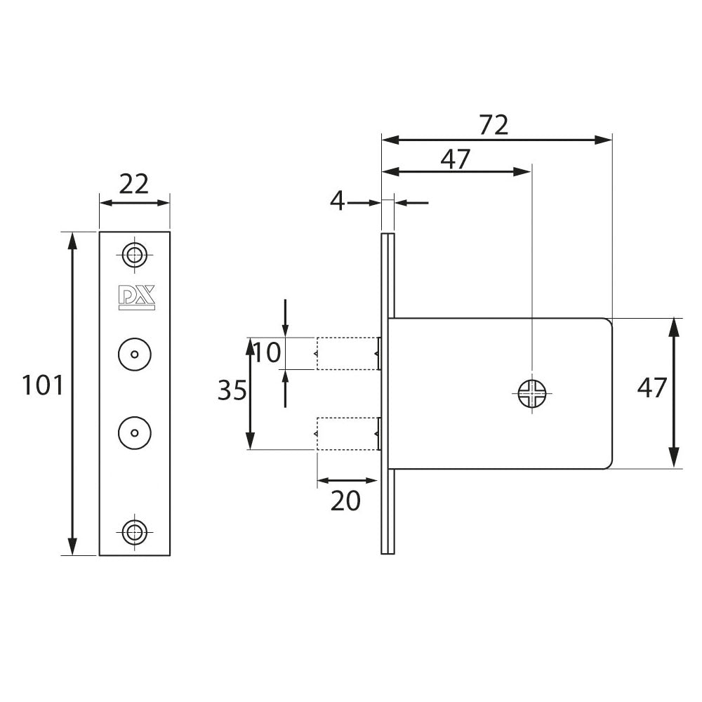 Technische tekening DX bijzetslot DSKG serie
