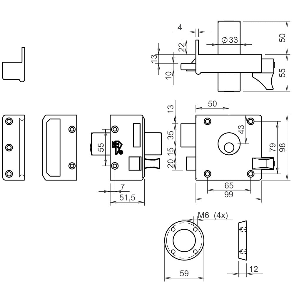 Technische tekening LIPS 1753 oplegslot