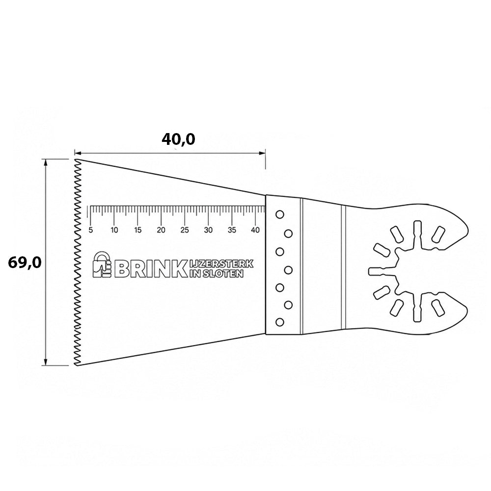 Technische tekening multitool zaagblad 69x40 mm