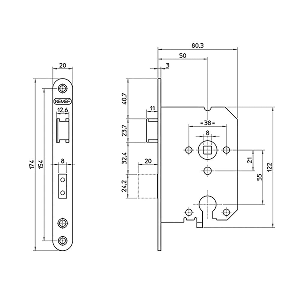 Technische tekening Nemef veiligheidsslot 1279/17 SKG®
