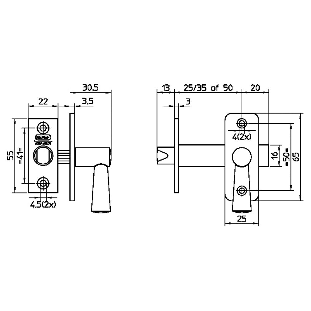 Technische tekening Nemef insteekgrendel 2600/4