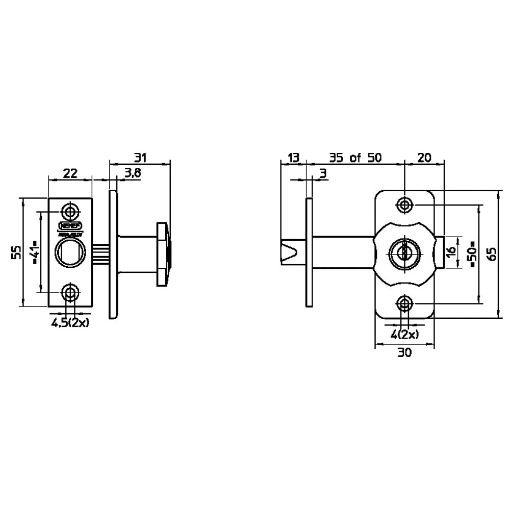 Technische tekening Nemef insteekgrendel 2602/4