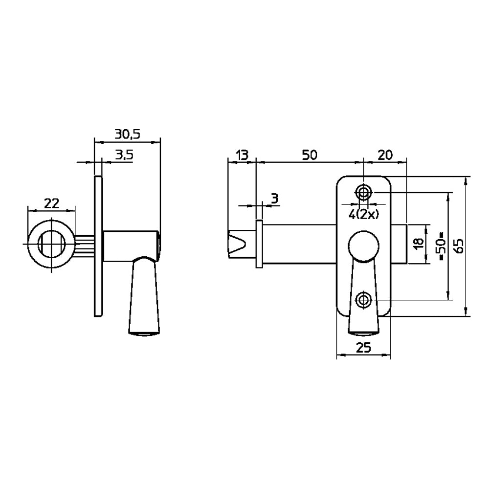 Technische tekening Nemef insteekgrendel 2610/4