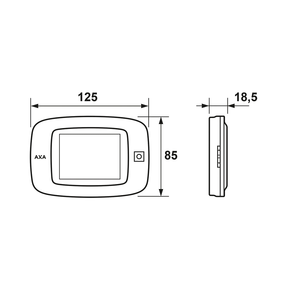 Technische tekening digitale deurspion AXA DDS2