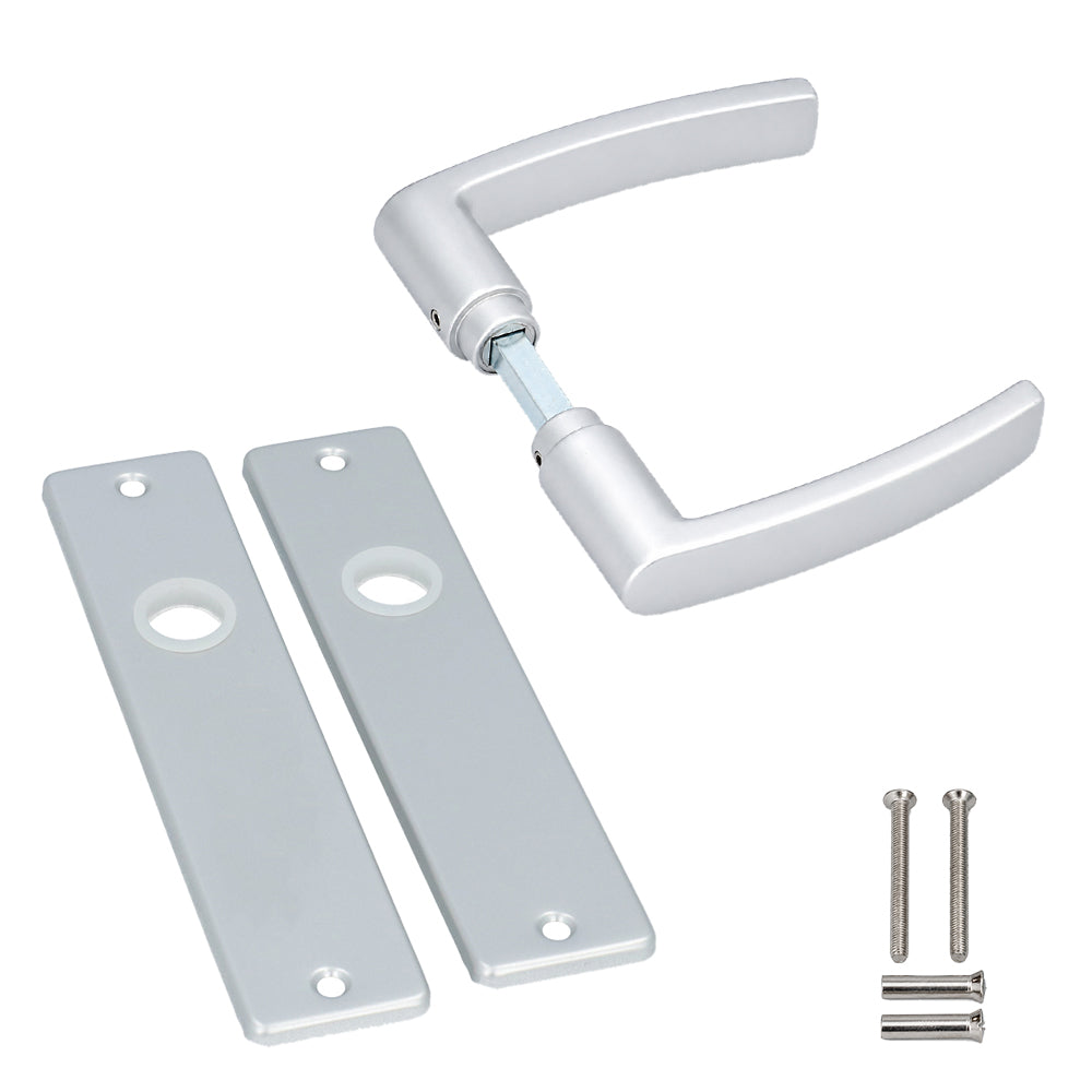 Complete deurbeslag set binnendeur blind aluminium F1 met kortschilden 180x41 mm en deurkrukken.