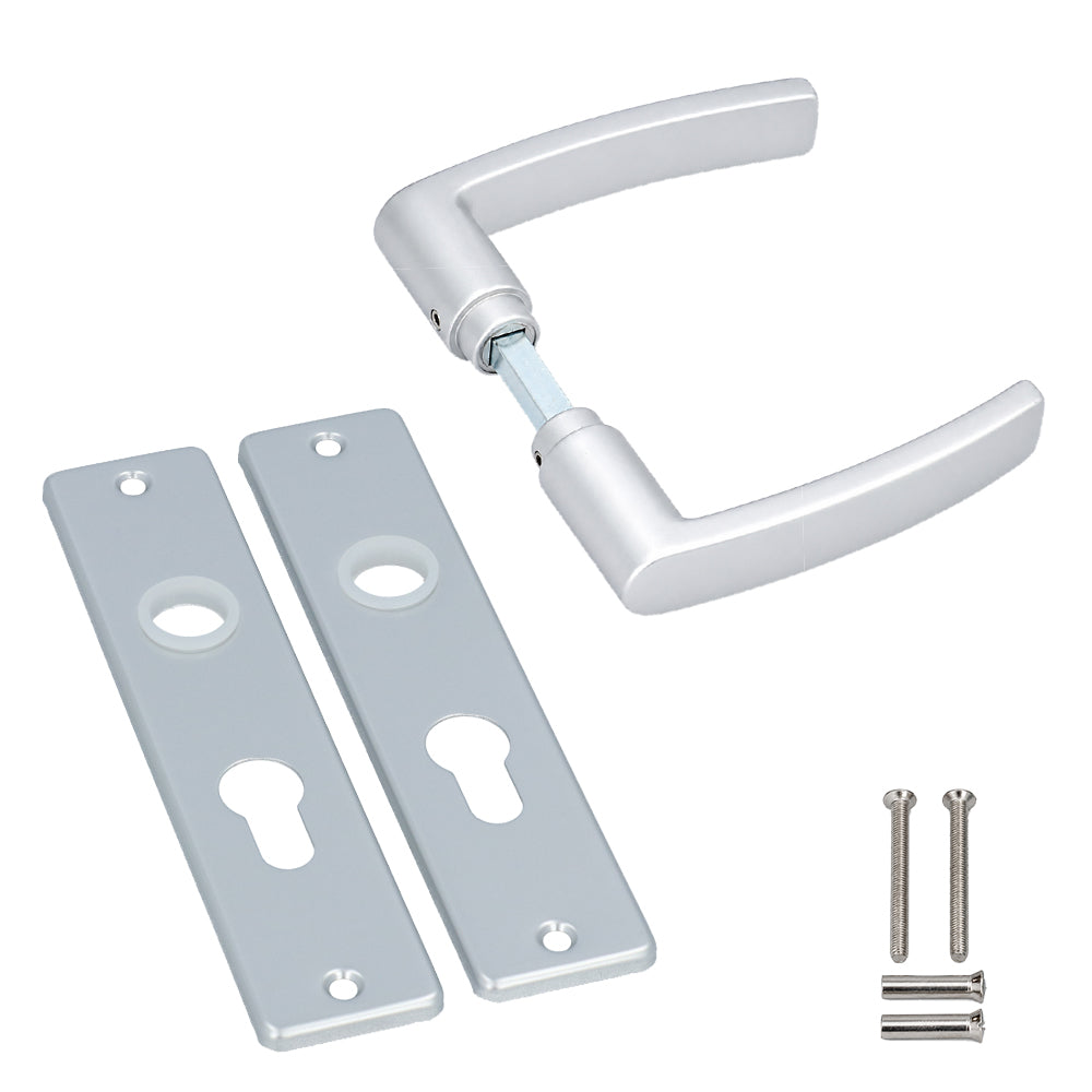 Complete deurbeslag set binnendeur PC55 aluminium F1 met kortschilden 180x41 mm en deurkrukken.