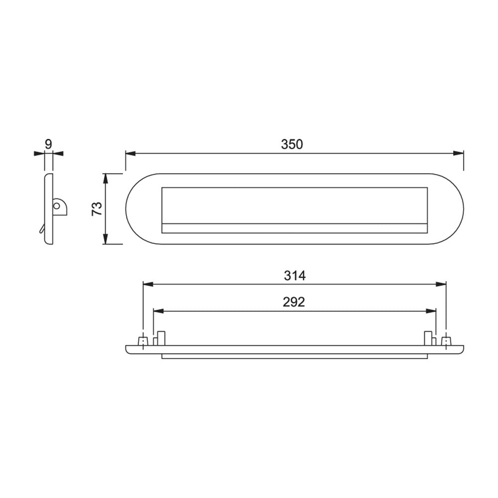 Technische tekening met maatvoering van HOPPE 454 brievenbusklep in F1 uitvoering
