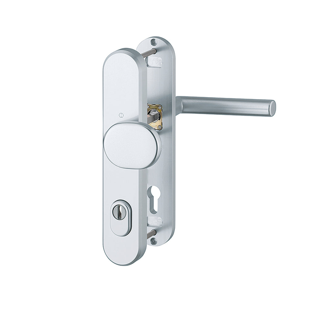 Hoppe Amsterdam veiligheidsbeslag PC92 knop-kruk ovaal aluminium F1 met kerntrekbeveiliging