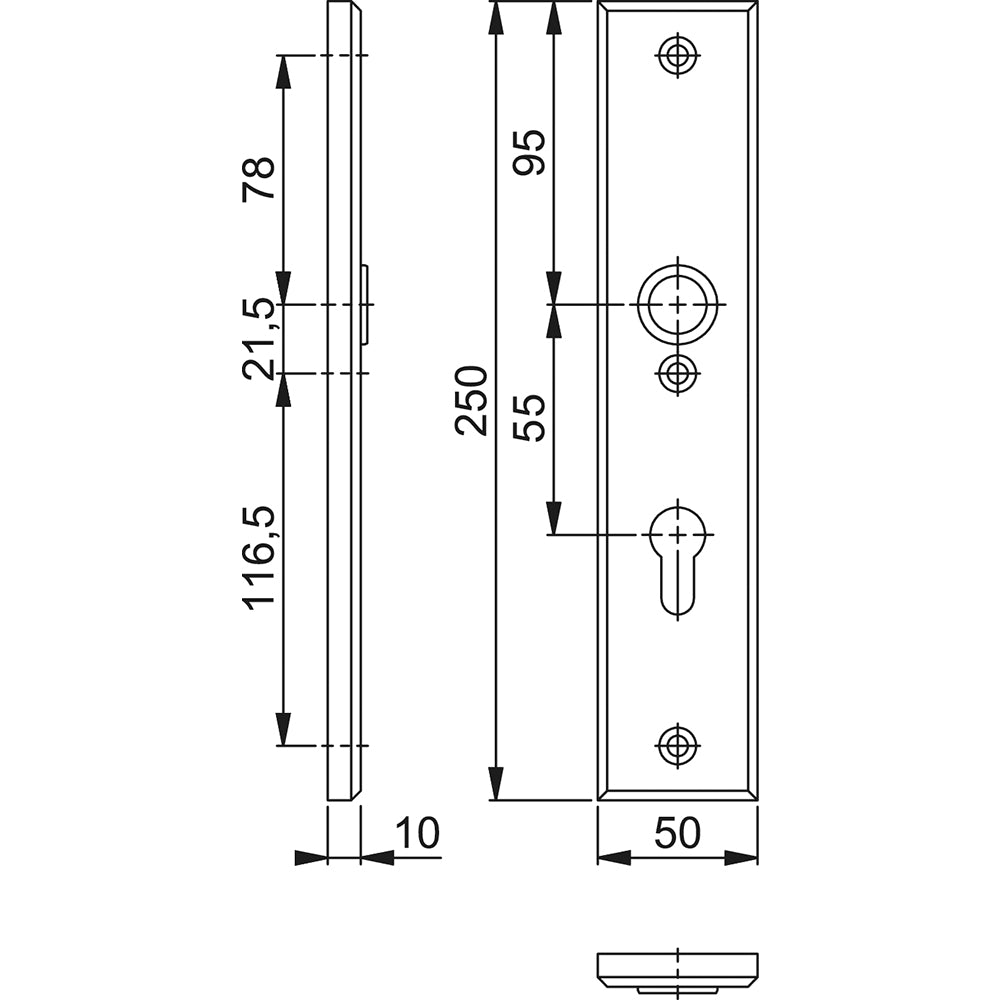 Technische tekening Hoppe binnenschild 2214 recht PC55 F1