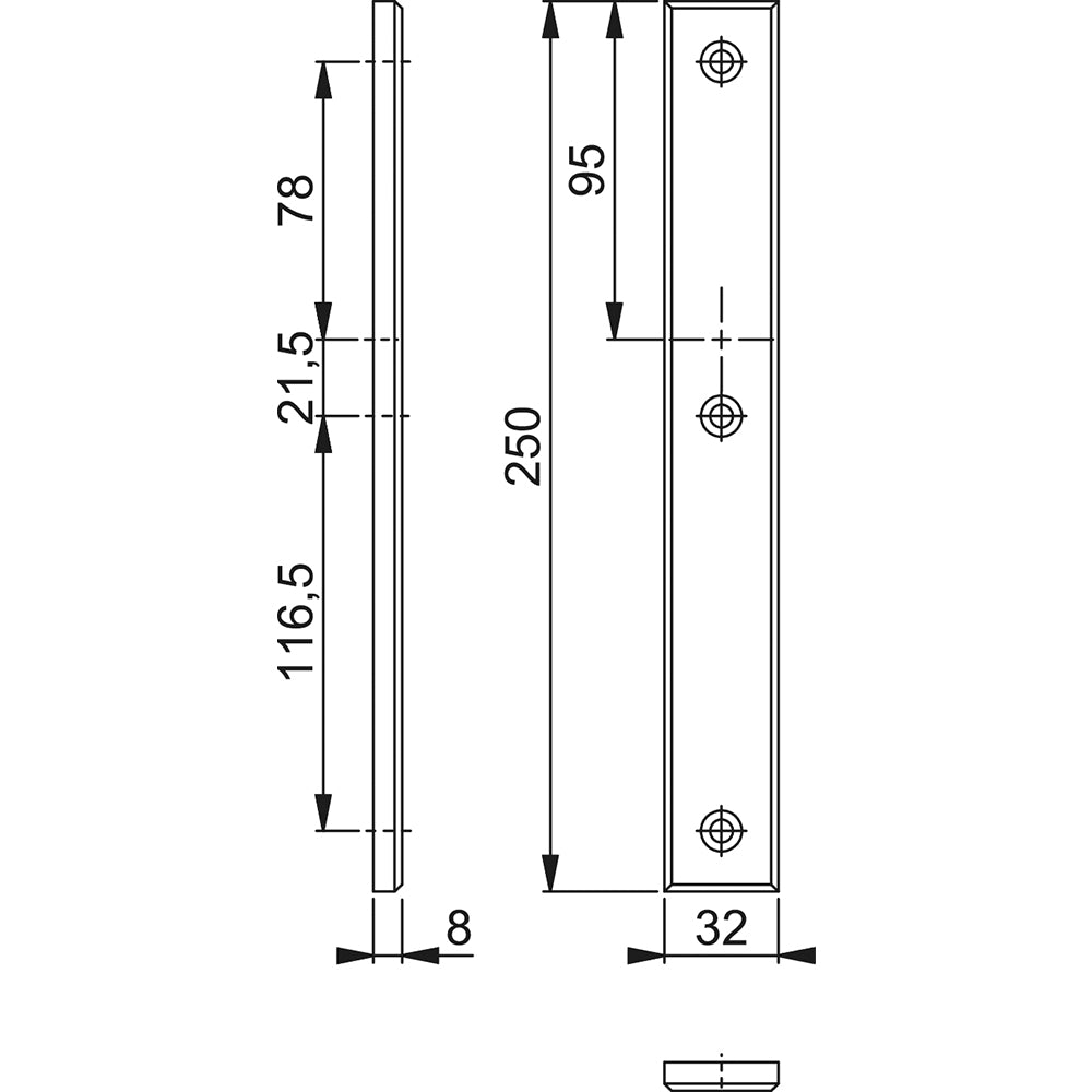Technische tekening Hoppe binnenschild 2276 recht geheel blind F1