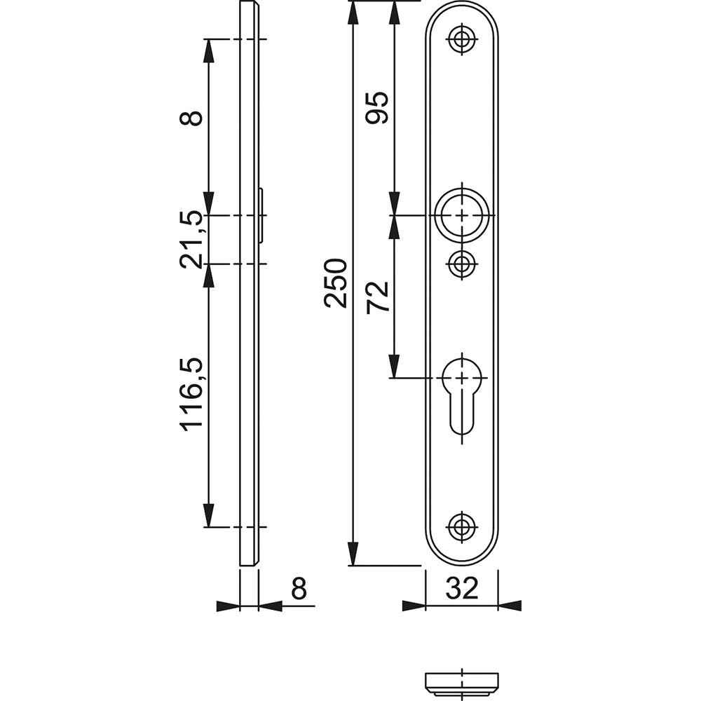 Technische tekening Hoppe binnenschild 3276 rond PC72 F1