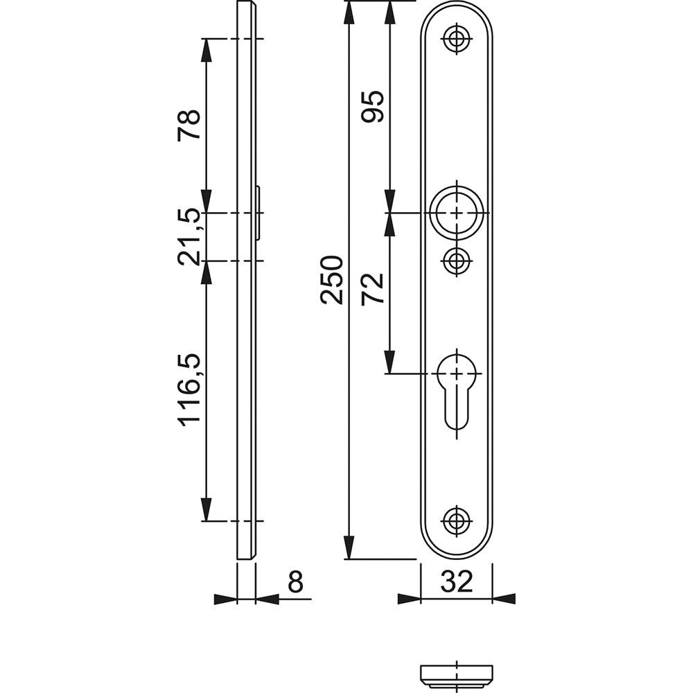 Technische tekening Hoppe binnenschild 3276 rond PC92 F1