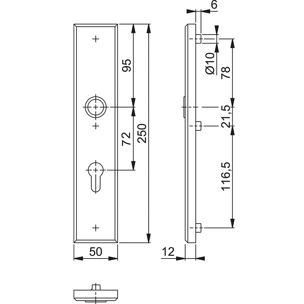 Technische tekening Hoppe buitenschild 2235 recht PC72