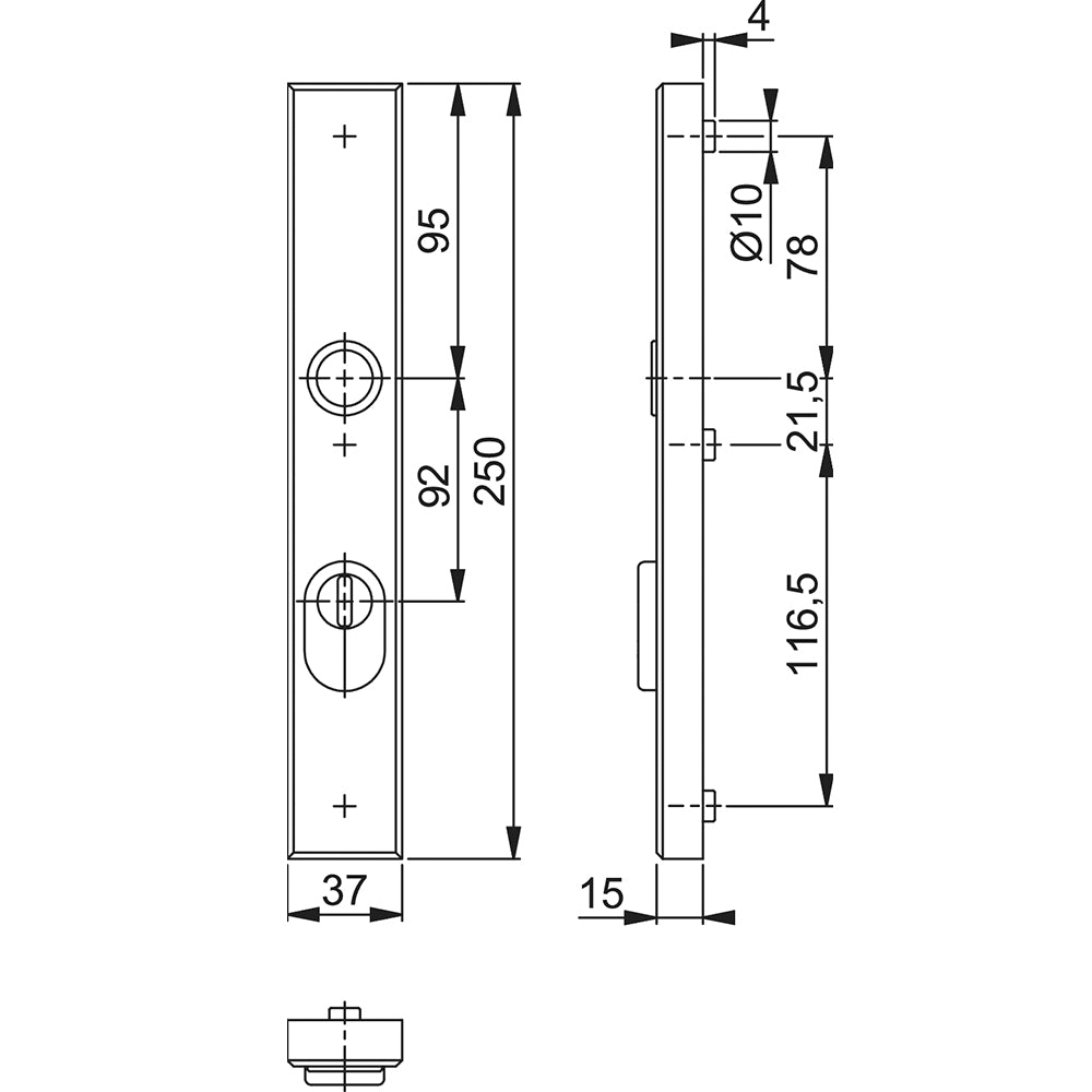 Technische tekening Hoppe buitenschild 2280ZA recht PC92