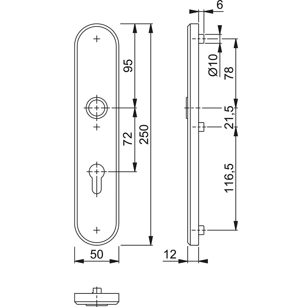 Technische tekening Hoppe buitenschild 3235 rond PC72