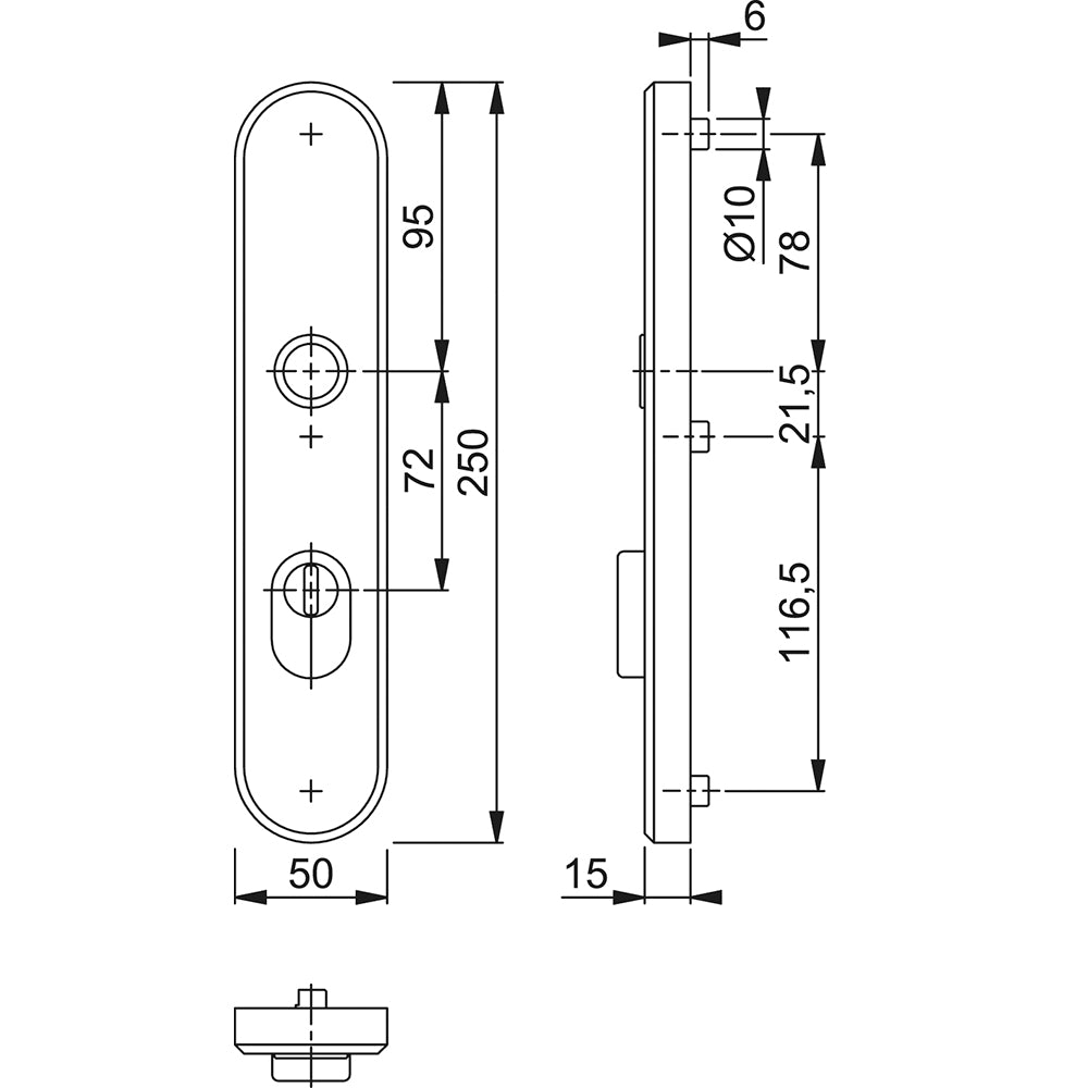 Technische tekening Hoppe buitenschild 3236ZA rond PC72