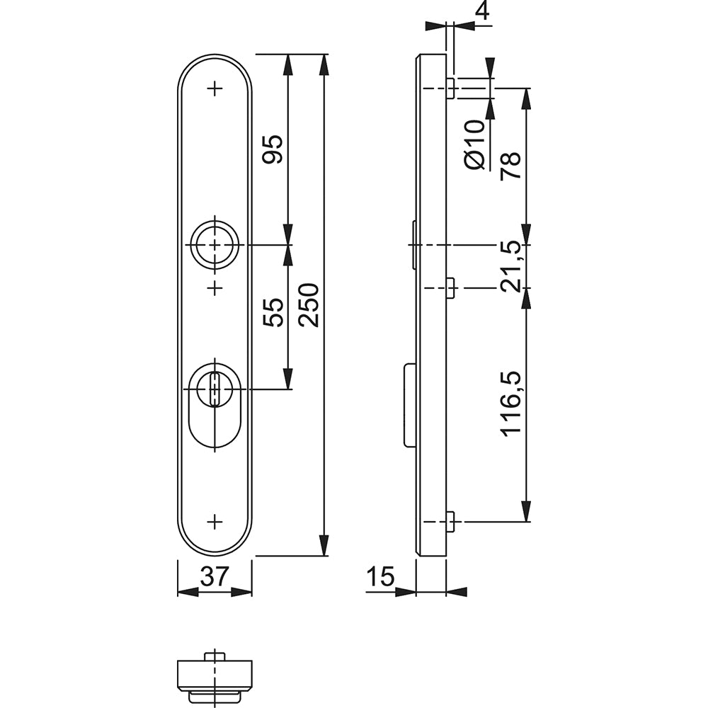 Technische tekening Hoppe buitenschild 3280ZA rond PC55